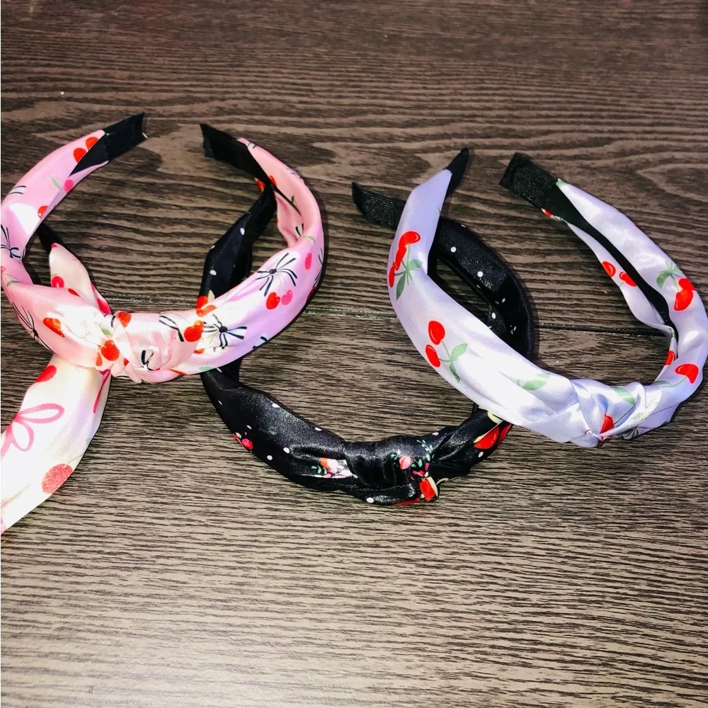 Cherry /Heart print Satin Knotted Headband set of 5